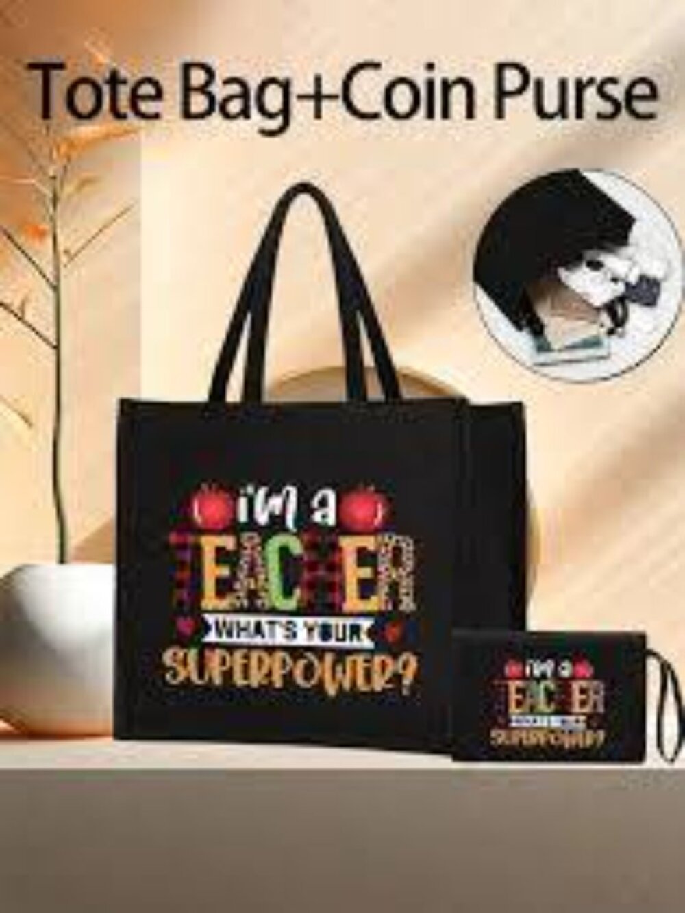 Temu "I'm a Teacher, What's Your Superpower 2 Piece Tote Set